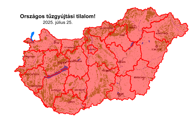 Aktuális tűzgyújtási tilalom térkép (2025.07.24)